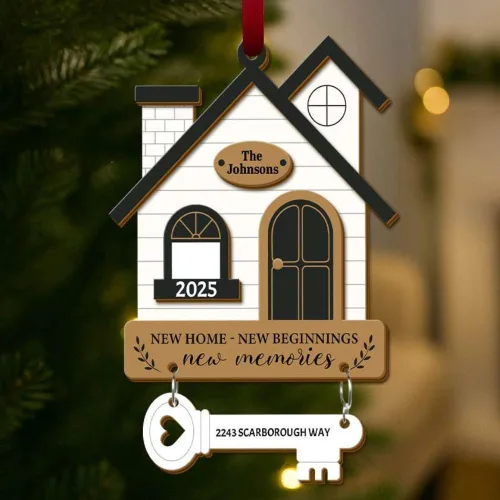 Miniatura 12 de Adorno Personalizado para Nuevo Hogar 2025, Regalos de Inauguración de Casa, Adornos de Puerta de Madera de 4 Capas, Nuestro Primer Adorno