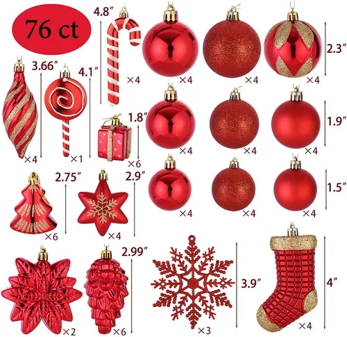 Miniatura 2 de Sattiyrch - Juego de adornos de bolas de Navidad de 76 quilates para árbol de Navidad, irrompibles con cajas de regalo, reutilizables, con caja