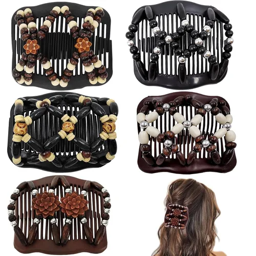 Miniatura 10 de 5 Piezas de Accesorios Mágicos Elásticos para el Cabello: Clips de Peine Elásticos Ajustables, Hacedores de Moños Vintage para Mujeres, Niñas
