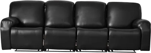 Miniatura 11 de Vctops - Funda elástica de 6 piezas para sofá biplaza reclinable, de cuero sintético impermeable, protector de muebles antideslizante con borde Negro