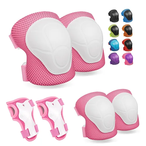 Miniatura 13 de Rodilleras para niños, rodilleras y coderas, conjunto de equipo de protección para niños y niñas con protectores de muñeca 3 en 1 para patinaje, Azul