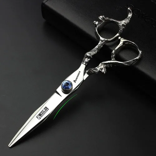 Tijeras de 6/7/7.5/8/9 pulgadas de plata profesional peluquero corte de pelo y corte diluido afilado acero 440C (cizalla plana de 6 pulgadas)