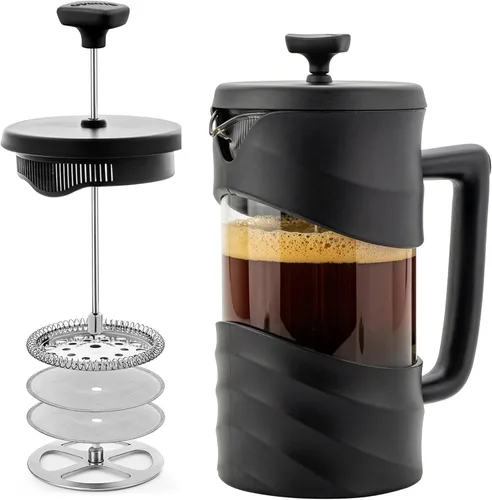Miniatura 8 de OVENTE Cafetera de Prensa Francesa de 12 Onzas con Vidrio de Borosilicato Resistente al Calor y Sistema de Filtración de 4 Niveles de Acero
