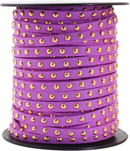 Miniatura 37 de Mandala Crafts Cordones de gamuza sintética para fabricación de joyas, 20 yardas, tiras de cordones de cuero con tachuelas doradas, cuerdas planas
