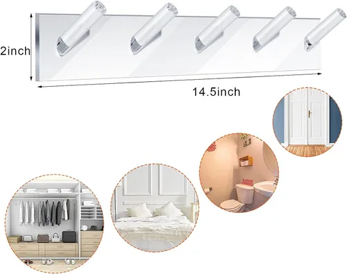 Miniatura 2 de Chunful 4 piezas de acrílico montado en la pared collares organizadores con 6 ganchos adhesivos transparentes para joyas colgantes para collares
