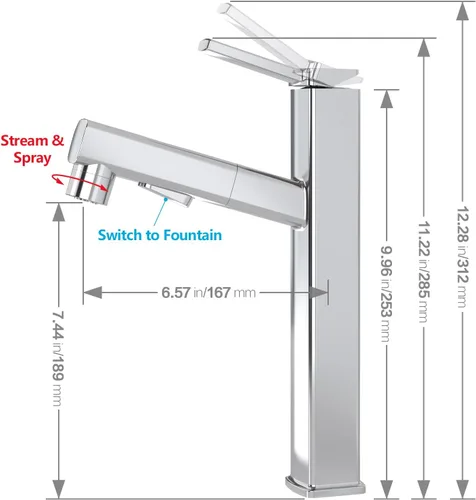 Miniatura 5 de MIAOHUI Grifo de lavabo de recipiente con rociador extraíble, grifo alto de lavabo de baño de 3 modos de pulverización, grifos de baño altos