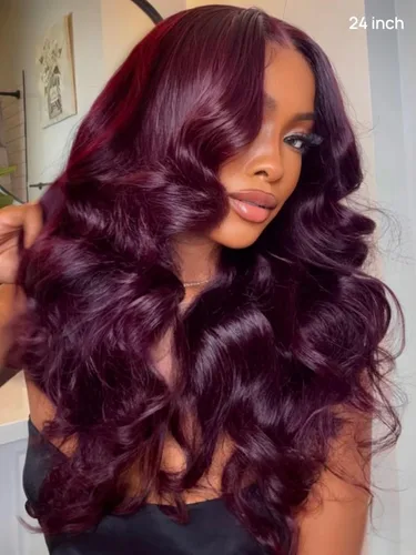 Miniatura 2 de UNICE Peluca de Cabello Humano Black Cherry Loose Wave Bye Bye Knots con Encaje Frontal de 7x5 con Cordón, con Flequillo Enmarcador del Rostro, Pre