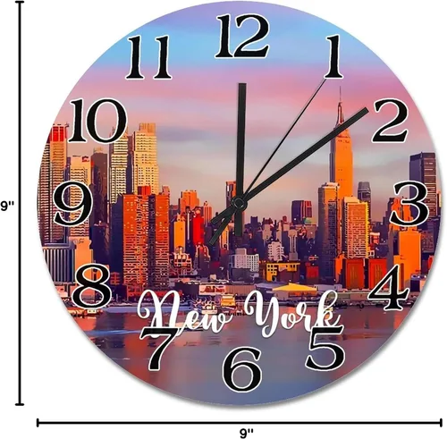 Miniatura 5 de Reloj de pared con paisaje urbano de Nueva York, Estados Unidos, reloj de pared grande de viaje, funciona con pilas, 9 pulgadas, silencioso