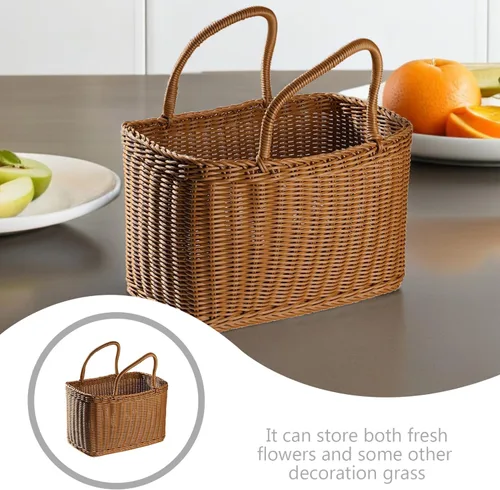 Miniatura 5 de VOSAREA Cesta de mano tejida para almacenamiento y arreglo floral, contenedor decorativo para el hogar, estilo japonés, cesta de picnic para uso