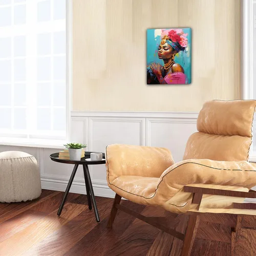 Miniatura 105 de Arte de pared afroamericano, decoración de rey y reina bailarín negro para sala de estar, arte de pareja de amor negro para dormitorio, lienzo