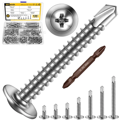 Miniatura 35 de Mywish 200 tornillos autorroscantes negros #10 × 1 pulgada para metal, 410 tornillos de metal negro de óxido de tornillo de acero inoxidable