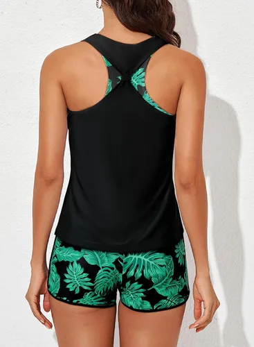 Miniatura 2 de Aleumdr Traje de baño deportivo de 3 piezas para mujer con pantalones cortos, camiseta sin mangas con brasier deportivo y pantalones cortos