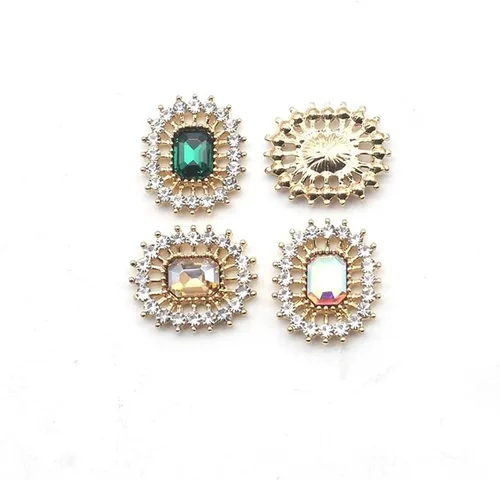 Miniatura 6 de Botón plano rectangular de diamantes de imitación de metal para bricolaje, bolsas de ropa de boda, accesorios para el cabello, 10 unidades de 0.669