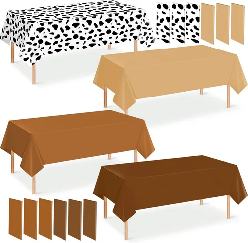 Miniatura 18 de Paquete de 12 manteles de plástico para baby shower de vaquero para mesas rectangulares, funda de mesa desechable con estampado de vaca, mantel