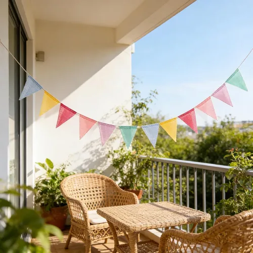 Miniatura 4 de ToBeIT Banderas triangulares colgantes de arpillera de imitación de tela multicolor triángulo banderines para fiestas y festivales colgantes