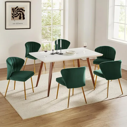 Miniatura 6 de TINA'S HOME Juego de 2 sillas decorativas, sillas laterales de terciopelo glamoroso con patas doradas, sillas de comedor tapizadas de mediados
