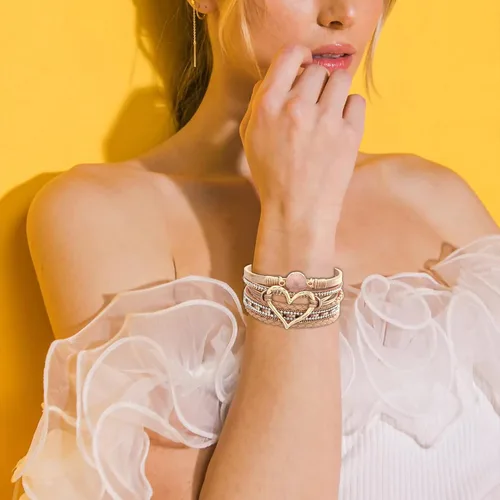 Miniatura 7 de Long tiantian Pulseras de cuero boho para mujer, lindas pulseras apilables de verano con corazón para mujer, regalos de moda 2024
