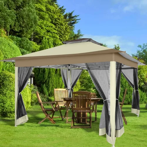 Miniatura 11 de COBIZI - Tienda desplegable de 3,66 x 3,66 metros en oferta - Cenador portátil de metal para exteriores con mosquitero, impermeable - Cenador Caqui
