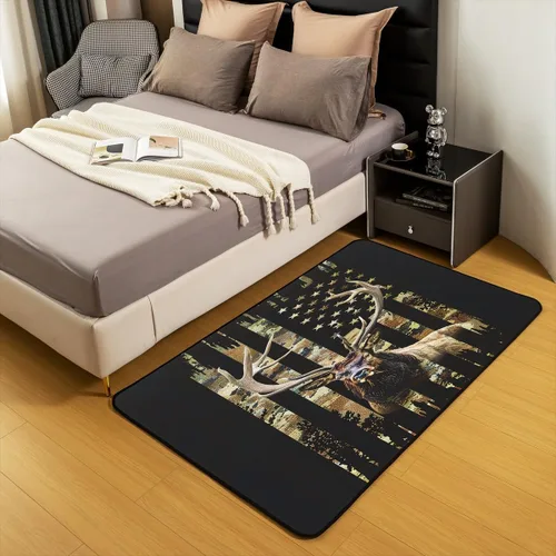 Miniatura 4 de Alfombra decorativa con bandera americana, para sala de estar, para niños, niñas, ciervos, caza, cuernos, animales salvajes, interiores, 3 x 5 pies