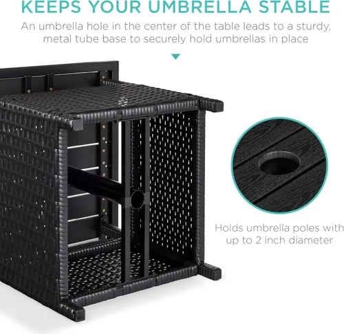 Miniatura 5 de Best Choice Products Mesa auxiliar de mimbre con agujero para paraguas, mesa auxiliar cuadrada de ratán de polietileno para patio, jardín, piscina