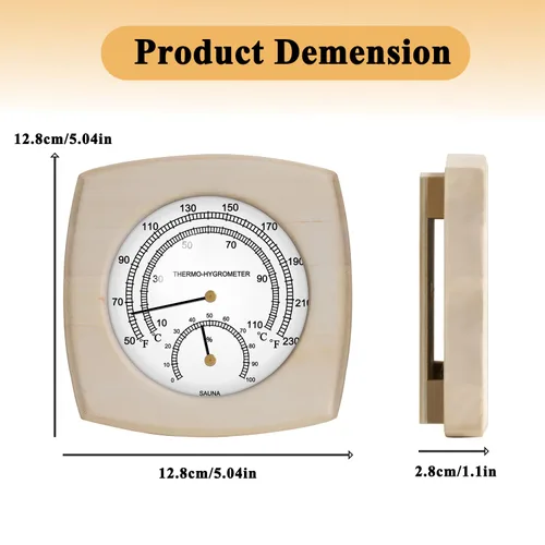Miniatura 6 de Termómetro e higrómetro de madera para sauna - 2 en 1 Fahrenheit (50-250°F) para salas de barril/infrarrojos/vapor, diseño analógico de montaje