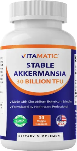 Vitamatic Akkermansia Muciniphila 30 mil millones de TFU + Clostridium Butyricum + inulina prebiótica - GLP-1 probiótico - 30 cápsulas veganas - 30