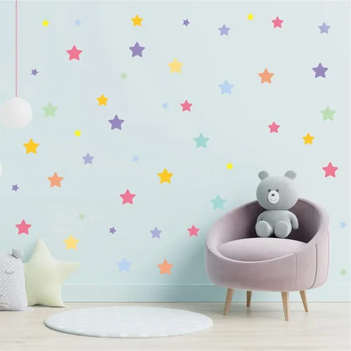 Miniatura 3 de Calcomanías de pared de estrellas coloridas para dormitorio de niños y niñas, calcomanías de pared de estrellas extraíbles de tamaño mixto