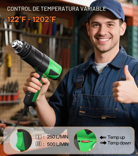 Miniatura 2 de Pistola de calor de 1800 W, calentamiento rápido, 122℉-1202℉, pistola de aire caliente resistente, control de temperatura variable, protección