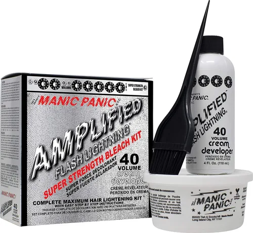 MANIC PANIC Flash Lightning - Kit de Decoloración Súper Fuerte - Revelador de 40 Volúmenes + Polvo Decolorante - Aclarador de Cabello para Cabello