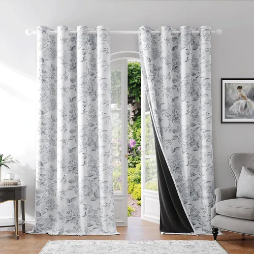 Miniatura 19 de Beauoop - Cortinas florales 100% blackout, de 84 pulgadas de largo, 2 paneles, para dormitorio, sala de estar, azul marino y blanco