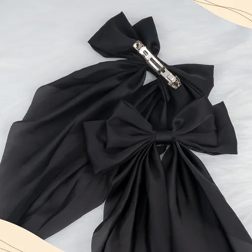 Miniatura 3 de TULOBI Lazos grandes negros para el cabello, 2 unidades, lazo de satén suave, clip para el cabello con clip de metal, accesorio para el cabello