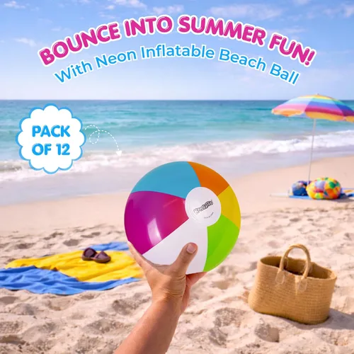 Miniatura 3 de 12-Pack 12“ Beach Balls - Bulk Classic Beachball Inflatable Swimming Pool Toys for Games Adults Kids Birthday Party Supplies Combo Set, Rainbow