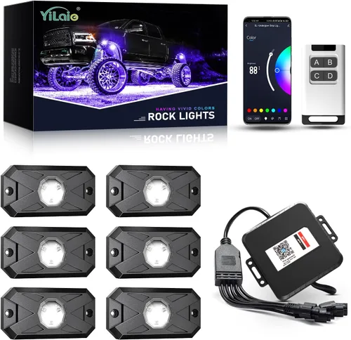 Miniatura 10 de YiLaie Luces LED RGB, 60 LED de alto brillo, kit de luz de neón multifunción impermeable para coche con control de aplicación/RF, luces de roca