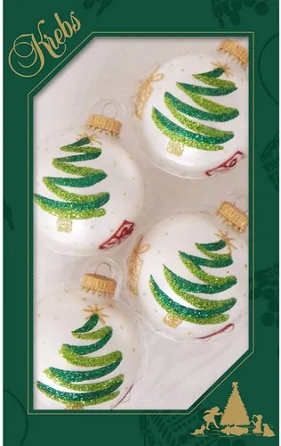 Miniatura 59 de Adornos de árbol de Navidad de vidrio - 67 mm/2.625" [4 piezas] Bolas decoradas de Adornos navideños sin costuras para colgar de Christmas by Krebs