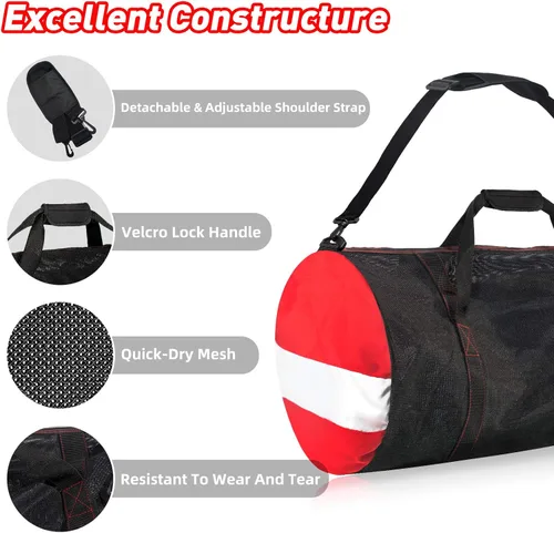Miniatura 3 de Bolsa de lona de buceo de malla, bolsas de playa deportivas extragrandes con correa de hombro ajustable, bolsas y cremallera
