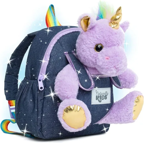 Miniatura 9 de Naturally KIDS Mochila para niños y niñas con animales de peluche, regalos para niños de 3, 4, 5, 6, 7 años, 01 Pequeño unicornio morado