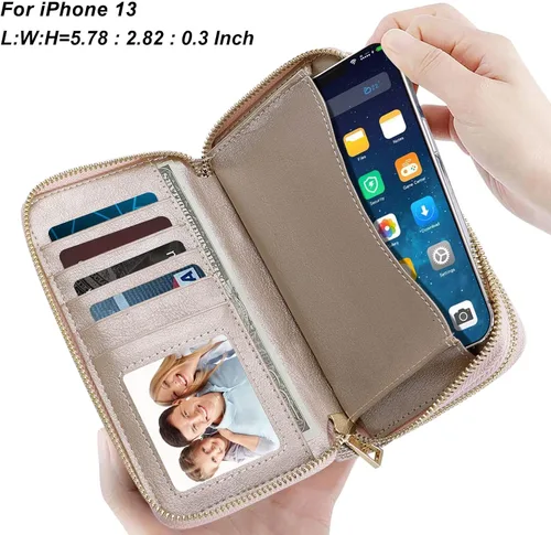 Miniatura 2 de HAWEE - Cartera para teléfono celular, con dos cierres y correa larga extraíble para la muñeca, para mujer