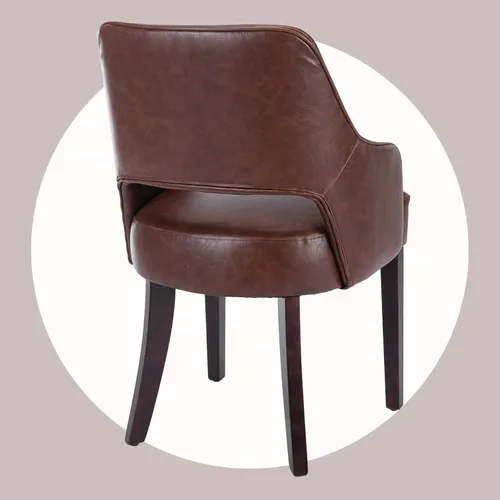 Miniatura 5 de Juego de 2 sillas de comedor tapizadas de piel sintética con respaldo hueco, asiento acolchado, patas de madera para restaurante/decoración