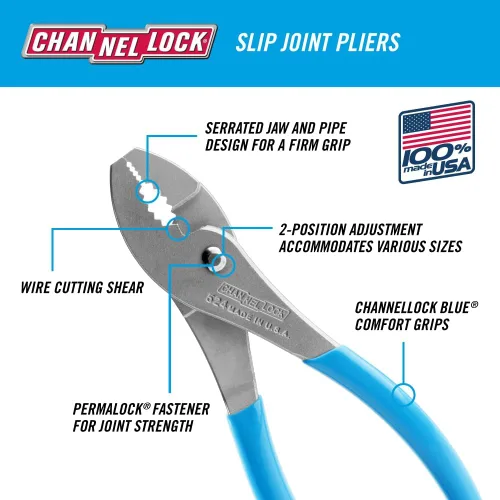 Miniatura 2 de Channellock 524 Alicates de Junta Deslizante Cizalla Little Champ, 4.5", Azul