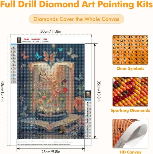 Miniatura 4 de MOGTAA Kit de arte de diamantes de mariposa en libro para adultos, kit de pintura de diamantes de flores de taladro completo para principiantes, kit