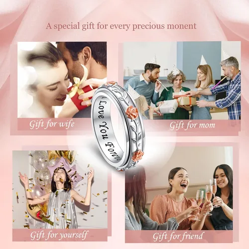 Miniatura 6 de Anillo de ansiedad para mujer, plata de ley 925, anillos giratorios para aliviar el aburrimiento, TDAH, autismo, anillos antiestrés, joyería