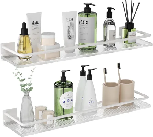 Estantes flotantes de acrílico para baño, juego de 2, estantes montados en la pared adecuados para lavabo, cocina, lavandería, granja, para Blanco