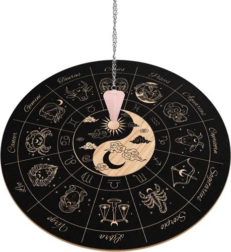 Miniatura 10 de INFUNLY Tablero de péndulo de bruja árbol de la vida, tablero redondo de adivinación de madera de 7.9 pulgadas, tablero de mensajes metafísicos