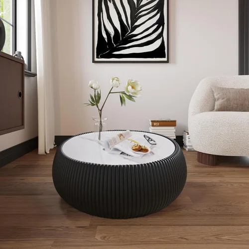 Miniatura 12 de KEVINSPACE Mesa de centro redonda de 35.43 pulgadas para sala de estar, pedestal de madera redonda, mesa de centro para sala, mesa de centro