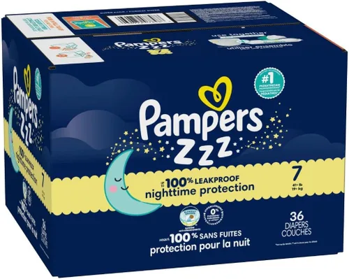 Miniatura 16 de Pampers ZZZ Pañales Nocturnos, Talla 7 (41+ libras), 36 Unidades, Protección Nocturna Pañales Desechables para Bebé, Protección Nocturna contra