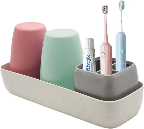 Miniatura 9 de Soporte para cepillos de dientes para niños con tazas de enjuague, cepillo de dientes eléctrico y soporte de almacenamiento de pasta de dientes