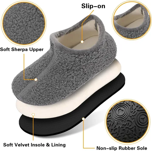 Miniatura 5 de Scurtain Pantuflas unisex para niños grandes, calcetines de lana artificial con suela de goma antideslizante para niños grandes, niñas y niños
