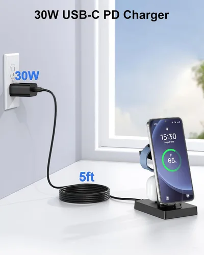 Miniatura 3 de NANAMI Cargador USB C de 30 W para dispositivos Samsung, estación de carga 3 en 1 para Samsung Galaxy Watch 8/7/6/5/4/3, soporte para Galaxy S26 S25