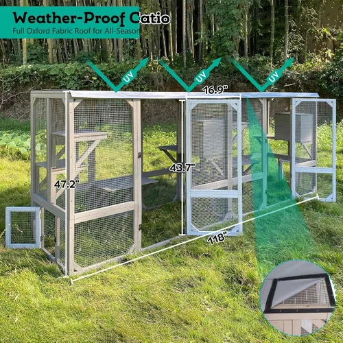 Miniatura 2 de Cercado Catio grande de 118" para gatos al aire libre, recintos para patio de gatos resistentes a la intemperie para múltiples gatos, jaula exterior