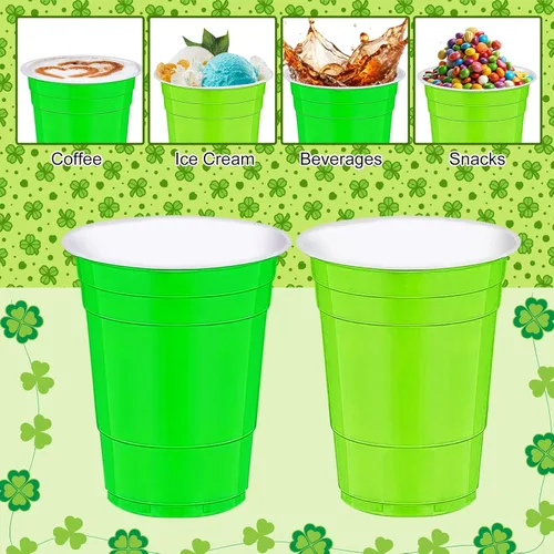 Miniatura 6 de 120 vasos de plástico desechables de color verde para el Día de San Patricio, vasos de plástico desechables de 12 onzas para fiesta, boda, St.